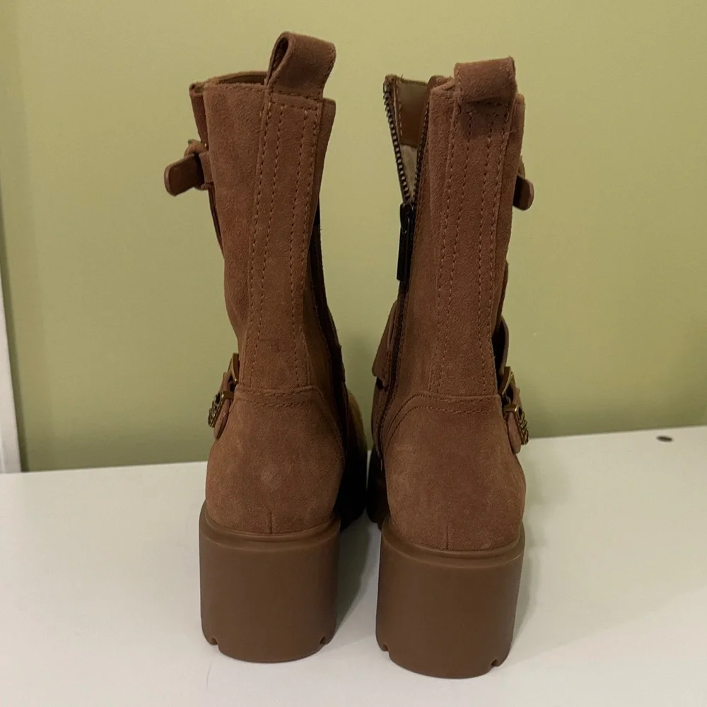 Michael Kors Tan Suede Combat Boots 8.5 women H8N4 - Picture 6 of 8